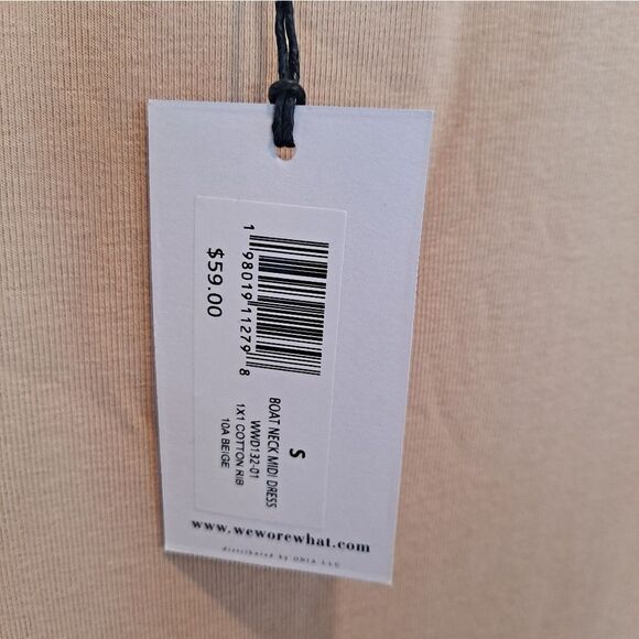 WeWoreWhat Beige Boat Neck Dress Sz S NWT - Picture 5 of 9